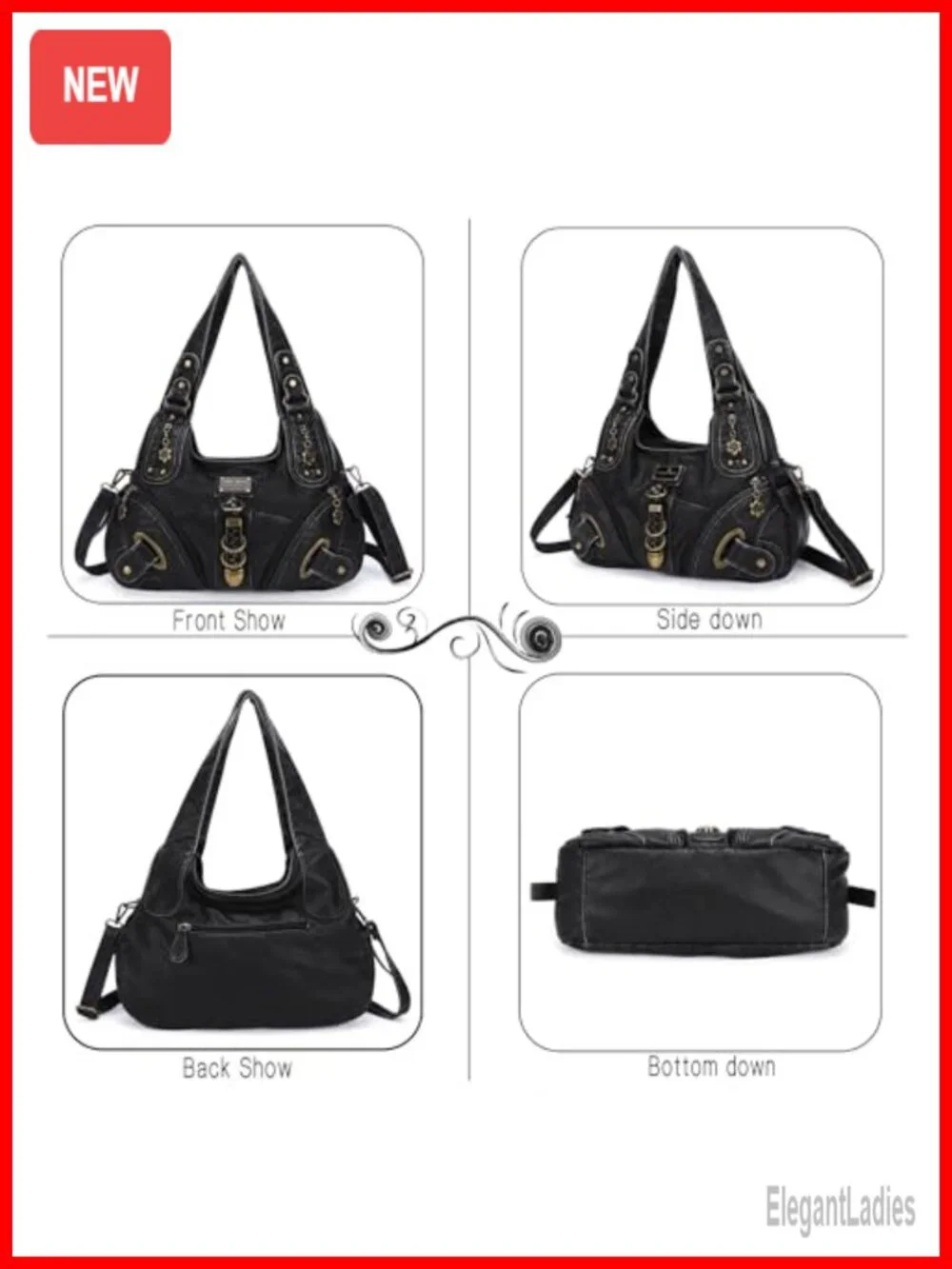Washed PU Leather Hobo Satchel Bag Convertible Shoulder Bag Women's